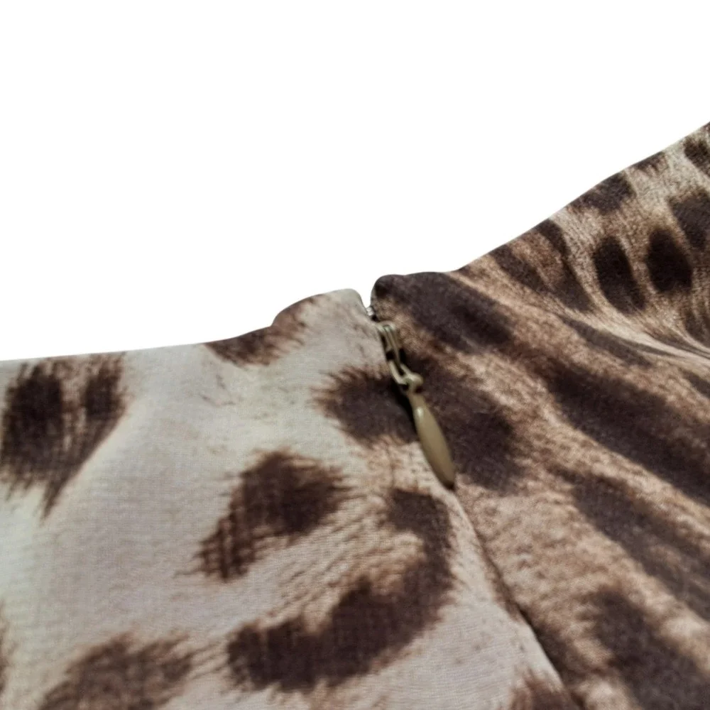 Talbots Leopard Print Tiered Ruffle Mini Skirt Brown Tan Petites 14P Zipper Back